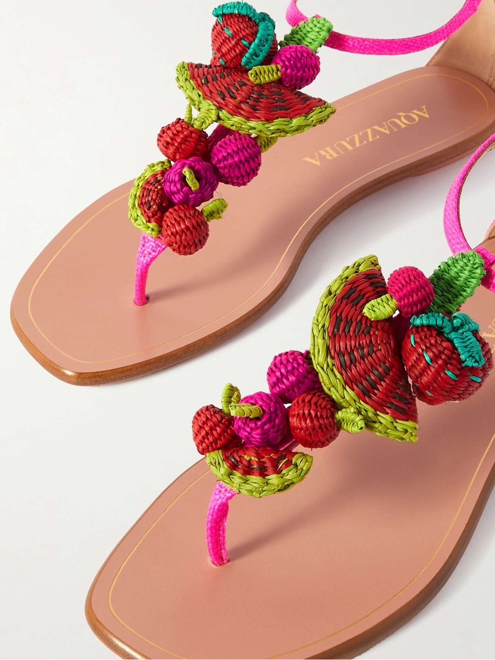 New Aquazzura Strawberry Punch raffia thong sandals 37 $875